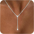 Gold Necklace for Women Trendy Lariat Y Necklace Dainty 14k Gold Plated/Silver Long Necklaces for Women Layered Beaded Drop Necklaces Simple Y-Shaped Chain Jewelry Gifts