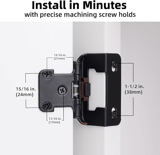 50 Pack 1/2" Overlay Black Cabinet Hinges - Image 3
