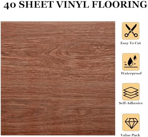 AKOLAFE 40 Sheet Vinyl Flooring 12” x 12” Peel and Stick Floor Tile Waterproof - Image 3