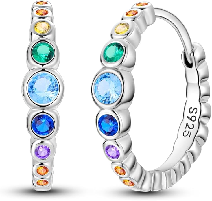 NARMO Earrings for Women 925 Sterling Silver Heart Hoops Small Colorful Rainbow Hoop Earrings Huggie Earrings