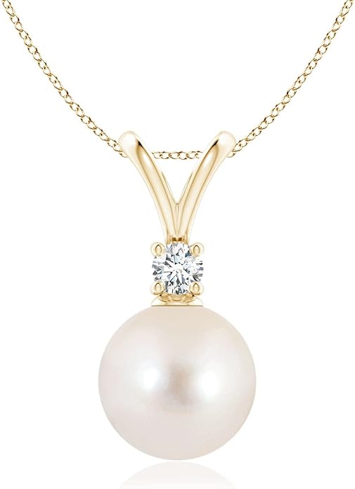 Angara Freshwater Pearl Pendant for Women | Freshwater Pearl V-Bale Pendant in 14K Solid Gold/Platinum With 18" Chain | June Birthday, Anniversary, Gemstone Jewelry Gift