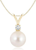 Angara Freshwater Pearl Pendant for Women | Freshwater Pearl V-Bale Pendant in 14K Solid Gold/Platinum With 18" Chain | June Birthday, Anniversary, Gemstone Jewelry Gift