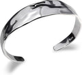 Sterling Silver Chunky Cuff Bracelet Vintage Hammered Texture Style Statement Open Bangle Bracelets for Women