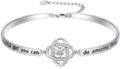 Valentines Day Gifts for Her, 18k White Gold Plated Love Knot Bracelets, Engraved Inspirational and Sentiment Bangle, Anniversary Birthday Jewelry Gift for Lover Wife Girlfriend Sister Friends