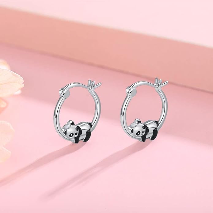 JUSTKIDSTOY Hypoallergenic Panda/Unicorn/Hummingbird/Dolphin Hoop Earrings for Women 925 Sterling Silver Animal Huggie Hoop Earrings Jewelry Gifts for Sensitive Ears