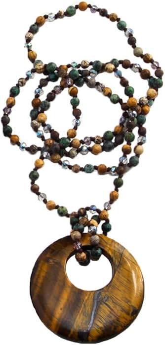 Yomisa Boho Necklaces for Women Men Long,33/34/35 Inch Natural Turquoise Tiger Eye Beaded Stone Pendant Necklaces for Women Trendy,Handmade Bohemian Western Bead Necklace Fashion Charm Jewelry Gift