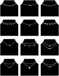 12pcs Chain Gold Bead Necklace Coin Moon Star Pearl Pendant Chain Choker Multilayer Necklace Leather Cord Set for Women Men Adjustable Gold Tone
