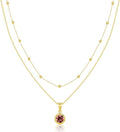 14K Gold-Plated Women's Double-Layer Birthstone Necklace Delicate Round Birthstone Pendant with a Simple Necklace, a Birthday Gift for Women Teenage Girls