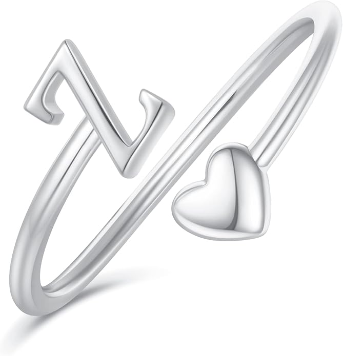 Initial Rings for Women Girls - Valentines Day Gifts for Her, Adjustable Rings for Women Non Tarnish Letter A-Z Dainty Heart Ring Teen Girls Gifts Trendy Stuff Personalized Jewelry Gift