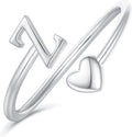 Initial Rings for Women Girls - Valentines Day Gifts for Her, Adjustable Rings for Women Non Tarnish Letter A-Z Dainty Heart Ring Teen Girls Gifts Trendy Stuff Personalized Jewelry Gift