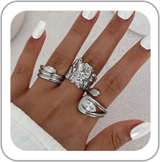 Chunky Gold Rings for Women Rhinestone Stackable Knuckle Ring Set Open Adjustable Statement Ring Set Dainty Crown Cross Midi Rings Fashion Jewelry Gift for Women