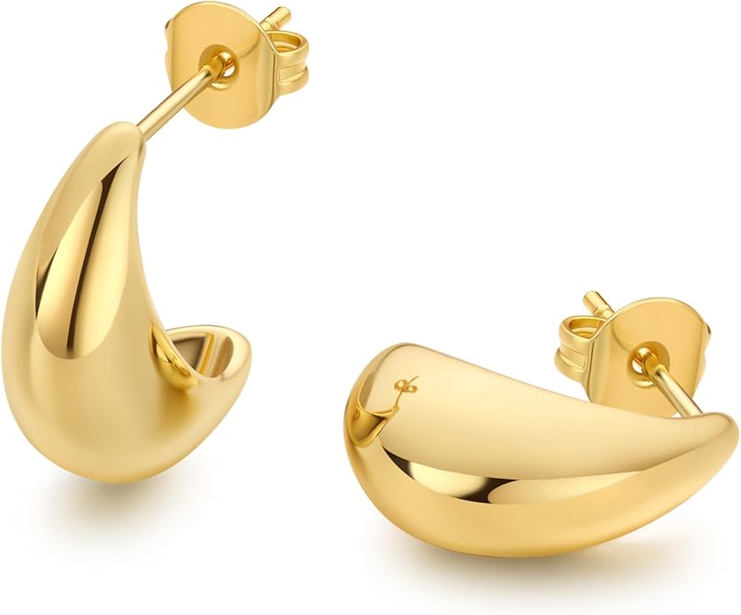 18K Gold Plated Huggie Hoop Earrings for Women, 925 Sterling Silver Post, Hypoallergenic Small Earrings