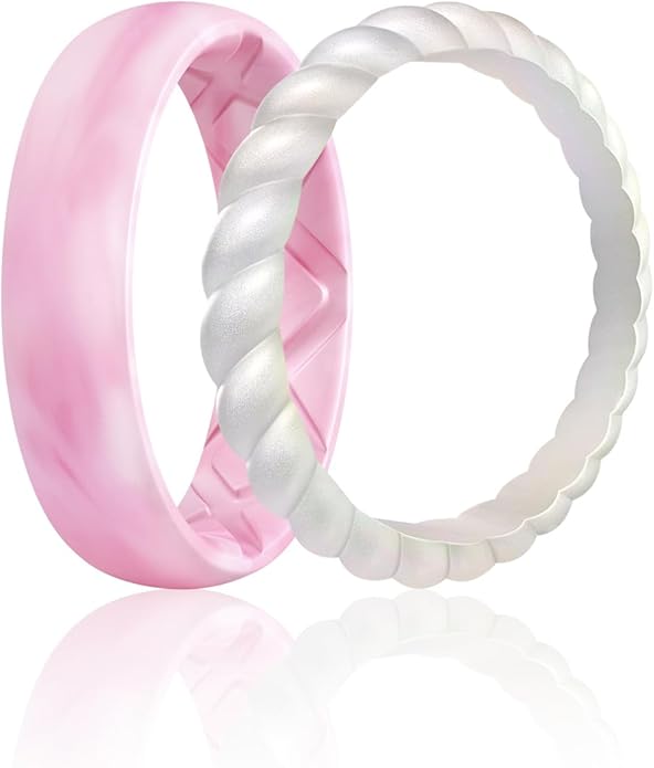 Egnaro Women's Bridal Rings Sets, Inner Arc Ergonomic Breathable Design Silicone Rubber Wedding Bands