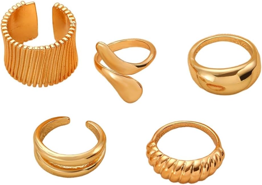Chunky Gold Rings for Women Rhinestone Stackable Knuckle Ring Set Open Adjustable Statement Ring Set Dainty Crown Cross Midi Rings Fashion Jewelry Gift for Women