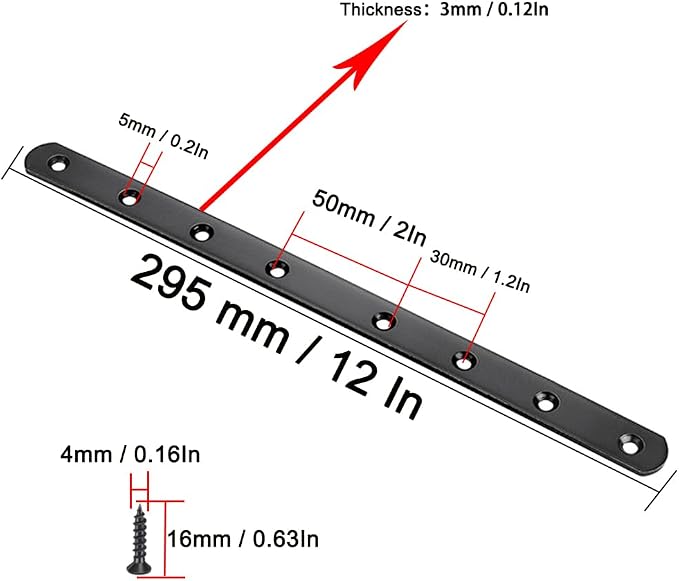 12" Flat Mending Plate 4Pcs Flat Straight Braces Stainless Steel Straight - Image 2