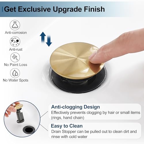 Brushed Gold Pop Up Drain with Anti-Clogging Removable Stopper, High Sealing - Image 5