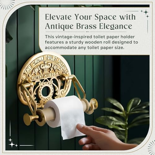 Bright Brass Wall Mount Toilet Paper Holder 7.25" Wide Vintage Crown Style - Image 5