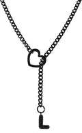 Black Heart Slip Chain Initial Necklaces for Women,Stainless Steel O-Ring Adjustable Lariat Heart Y-Necklace,Punk Gothic Cuban Collar Choker Necklace for women