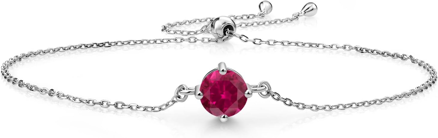 Gem Stone King Gemstone Birthstone Solitaire Bracelet For Women | 925 Sterling Silver | Round 6MM | Gift for Her Women Wife Mom Lady Daughter | Adjustable Bolo Bracelet | Easy-On Easy-Off