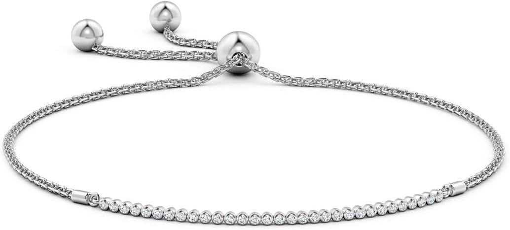 Angara Diamond Tennis Bolo Bracelet in 14K Solid Gold | Natural Diamond Adjustable Chain Bracelet for Women | April Birthstone Jewelry Gift For Women