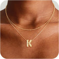 Initial 14K Gold Plated Necklaces for Women, Layered Bubble Letter A-Z Necklace Pendant Choker Necklaces for Women Trendy Monogram Name Necklace Personalized Jewelry for Women