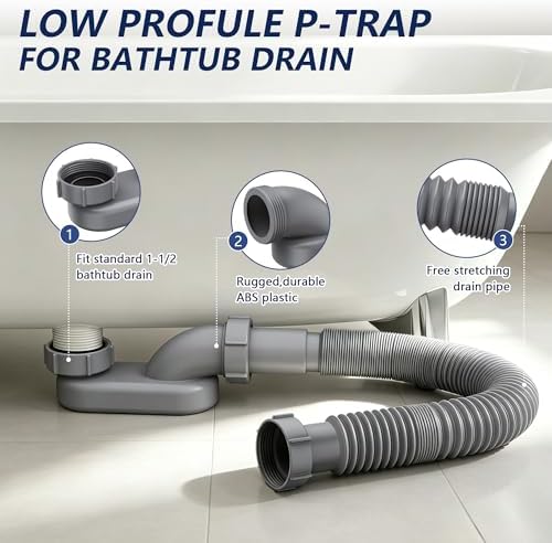 XENDYWASHER Low Profile 1 1/2" P Trap Shower Drain Pipe - Image 3