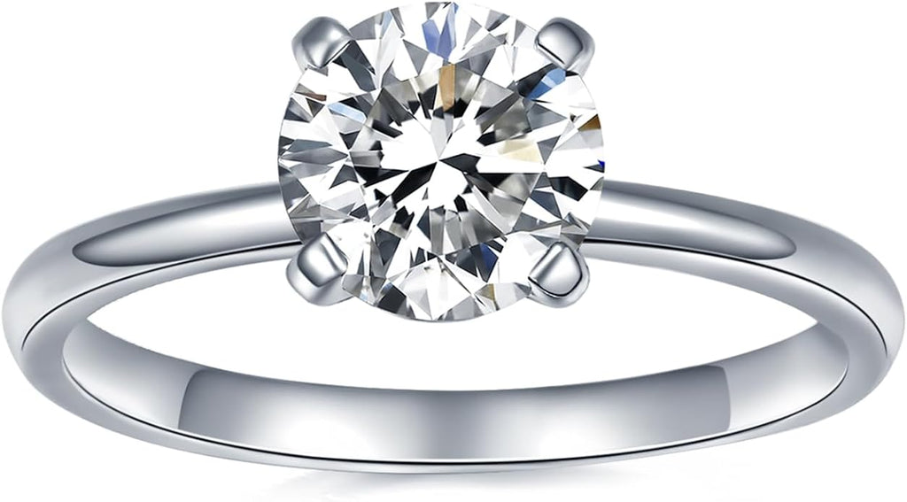 IMOLOVE Solitaire Moissanite Engagement Ring, 1CT D Color VVS1 Clarity, 925 Sterling Silver with 18K White Gold Plated, Ideal Gift for Women