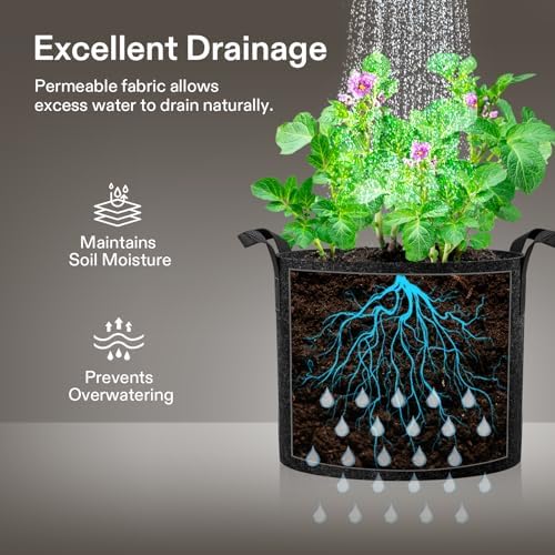 VIVOSUN 10-Pack 5 Gallon Grow Bags Heavy Duty 300G Thickened Nonwoven Plant - Image 2