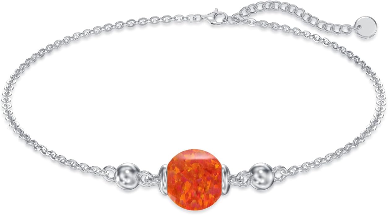 Opal Anklet/Bracelets for Women, S925 Sterling Silver Adjustable Foot Beaded Round Charm Ankle Bracelet Anklets Jewelry Anniversary Birthday Gifts for Women-1