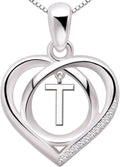 ALOV Jewelry Sterling Silver Initial Letter Alphabet Love Heart Cubic Zirconia Pendant Necklace