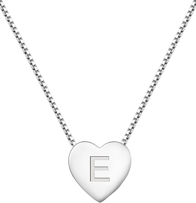 YL Initial Necklace 925 Sterling Silver Heart Letter Pendant A-Z Alphabet Cubic Zirconia Jewelry for Women