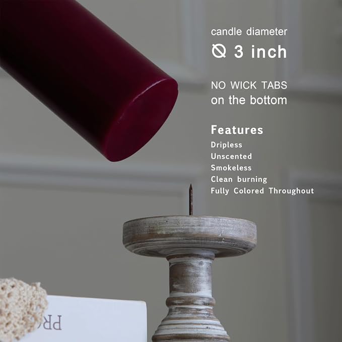 MOZEAL 3" x 8" Hand-Poured Unscented Large Candle, Smokeless Rustic Pillar - Image 3
