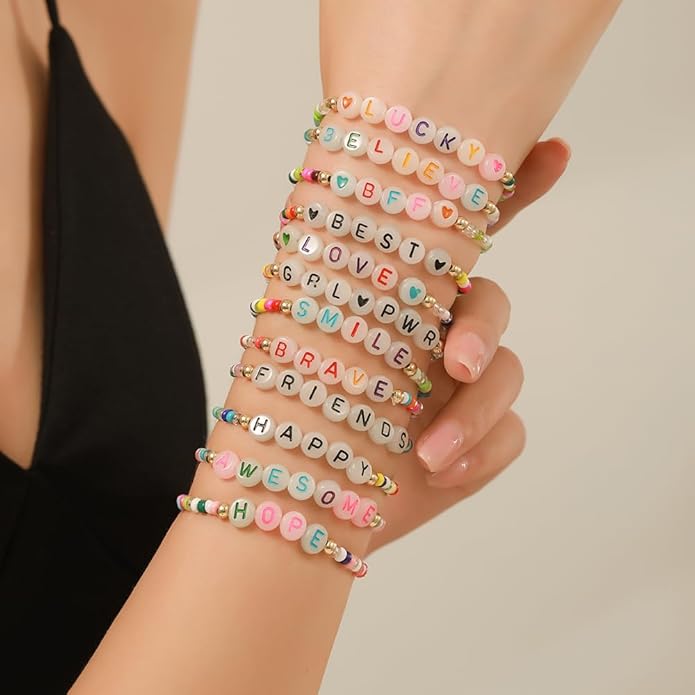 Friendship Bracelets Boho Stackable Bracelets for Women Surfer Heishi Clay Bead Bracelets Stretch Preppy Bracelets Colorful Boho Bracelets for Women