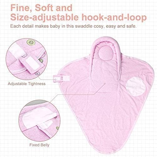 Premium Soft Cotton Baby Swaddle Blankets, Unisex Baby Blanket Wrap for Newborn Baby Boys Girls, Skin Friendly Wearable Swaddling Sleep Sack Calms Startle Reflex (Button, Peachpink, 0-3 Months)