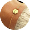 Turandoss Gold Initial Bracelets for Women - Personalized Gold Bracelets for Women Teen Girls Initial Pearl Bracelets for Girls Gifts Disc Monogram Bracelets Gold Jewelry for Women Teen Girl Gifts