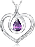 AGVANA Valentines Day Gifts Heart Birthstone Necklace for Women Sterling Silver Genuine or Created Gemstone Forever Love Pendant Necklace Fine Jewelry Anniversary Birthday Gifts for Women Mom Wife