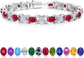 Iefil Valentines Day Gifts for Her, Oval Birthstone Tennis Bracelets for Women Wife Unique X O Design Fine Jewelry Anniversary Birthday Gift 925 Sterling Silver Birthstone Jewelry for Mom Girlfriend