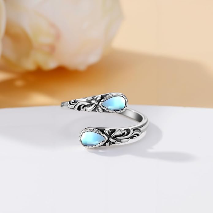 Dorunmo Spoon Ring 925 Sterling Silver Vintage Antique Spoon Rings Adjustable Size 8 Thumb Rings Western Jewelry Gifts for Women
