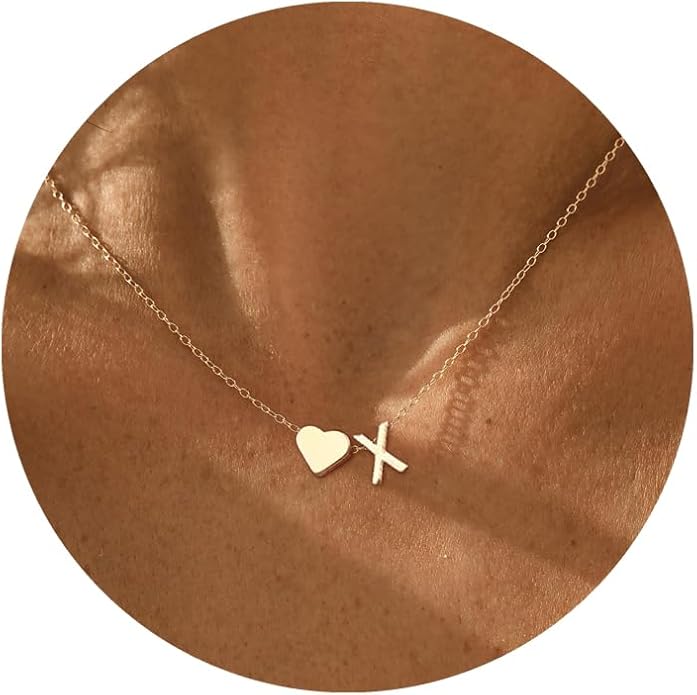 Initial Necklace for Women 18K Gold Plated Stainless Steel Tiny Heart Letter Necklace Personalized Name Necklace