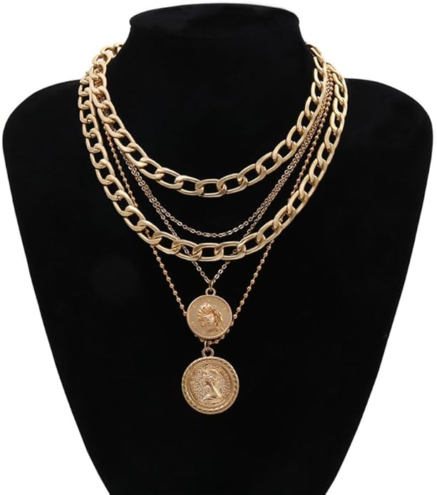 Pirate Necklace Chunky Gold Necklace for Women vintage Pirate Coin Pendant Necklace Fashion Chunky Chain Choker Necklaces Pirate Costume Women Men Jewellery