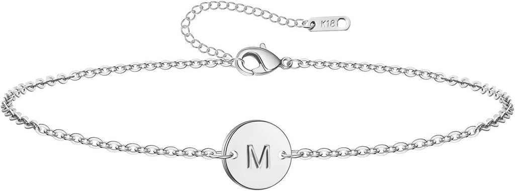 Personalized Initial Bracelet for Women Stainless Steel Letters Bracelet Delicate Coin Dainty Disc Alphabet Charm Bracelet Monogram Name Bracelet