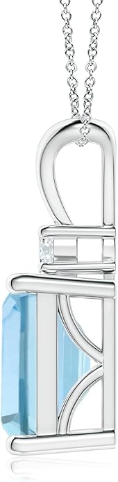 Angara Natural Aquamarine Solitaire Pendant for Women | Emerald-Cut Aquamarine Pendant with Diamond in 14K Solid Gold/Silver/Platinum With 18" Chain | March Birthday, Gemstone Jewelry Gift