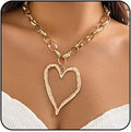 Chunky Gold Necklace Big Heart Necklace for Women Silver Large Statement Necklaces Thick Bold Chain Puffy Love Heart Charm Necklaces for Women with OT Toggle Silver Chunky Gold Jewelry Trendy Valentine's Day Gift