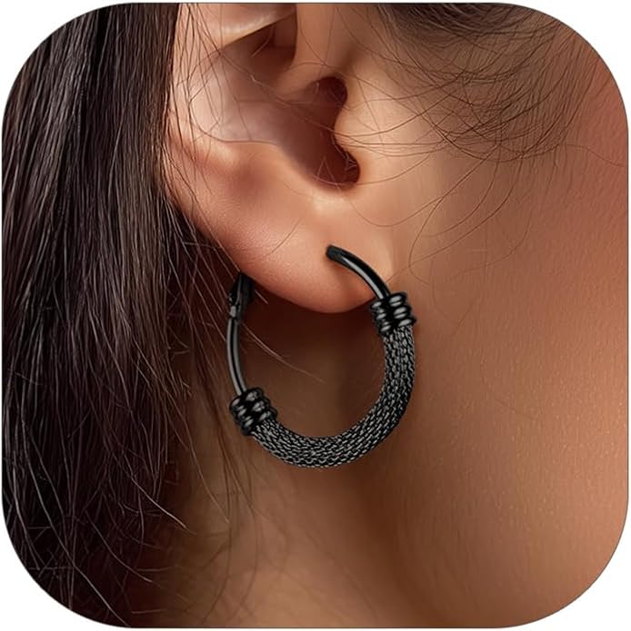KeyStyle Mesh Hoop Earrings for Women, Stainless Steel Gold Hoops Earring Lightweight Loops, 2MM Thick Hypoallergenic Circle Endless Hollow Hoop 20mm-80mm