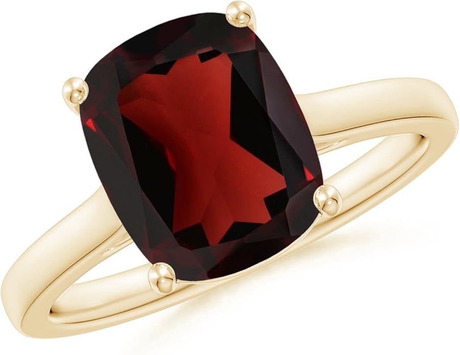 Angara Cushion Garnet Solitaire Ring in Sterling Silver/14K Solid Gold/Platinum | Natural Garnet Solitaire Ring for Women | January Birthday, Anniversary, Gemstone Jewelry Gift