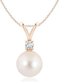 Angara Freshwater Pearl Pendant for Women | Freshwater Pearl V-Bale Pendant in 14K Solid Gold/Platinum With 18" Chain | June Birthday, Anniversary, Gemstone Jewelry Gift