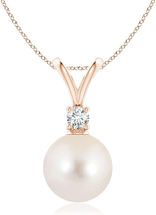 Angara Freshwater Pearl Pendant for Women | Freshwater Pearl V-Bale Pendant in 14K Solid Gold/Platinum With 18" Chain | June Birthday, Anniversary, Gemstone Jewelry Gift