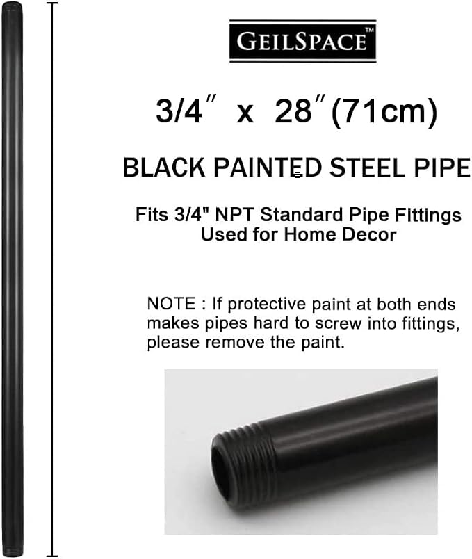 6 Pack 3/4" × 28" Pre-Cut Black Metal Pipe, Industrial Steel Fits Standard - Image 2