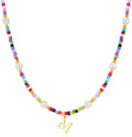 M MOOHAM Valentines Day Gifts for Kids Teen Girls - Colorful Initial Necklaces for Girls Women Kids, Beaded Pearl Choker Necklace for Women Trendy, Birthday Gifts Teenage Girl Teen Kid Jewelry