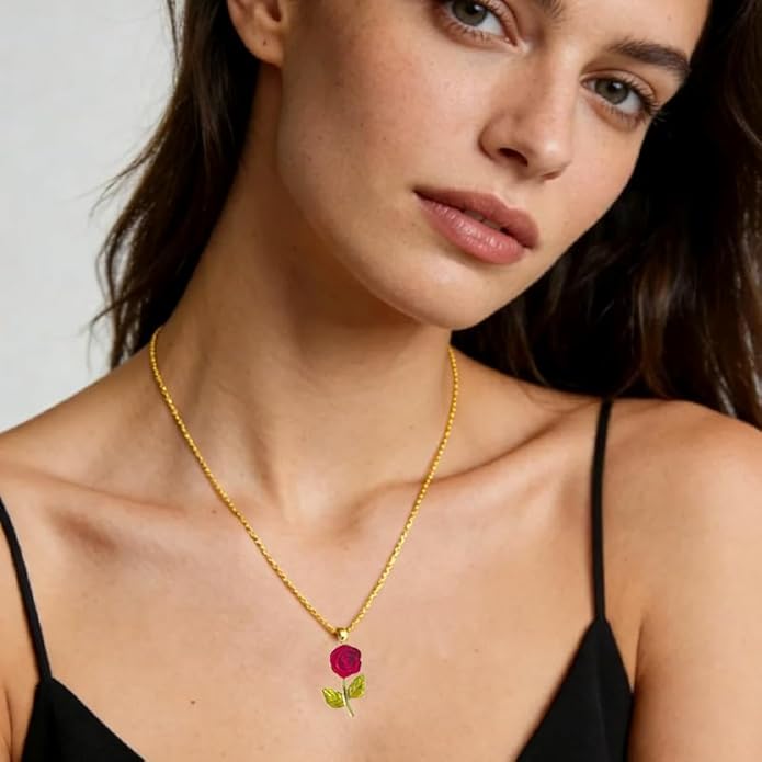 ONLYJUMP Rose Alloy Necklace for Women Heart Pendant Copper Zircon Light Luxury Fashion Jewelry Dainty Romantic Statement Necklace for Daily Wear Ideal Valentine's Day Anniversary Birthday Gift